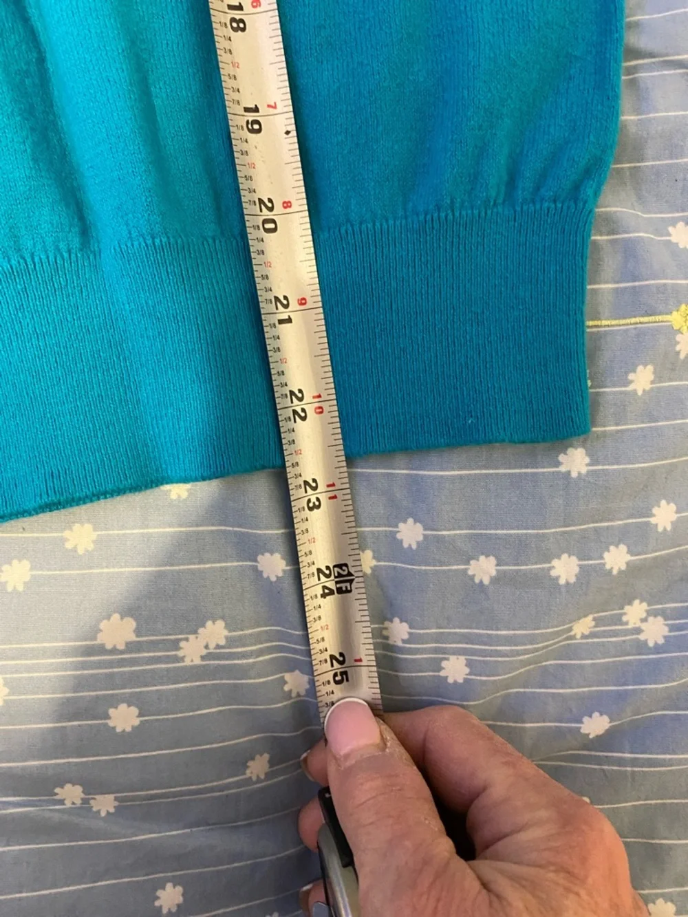 LOFT Teal Scoop Neck Sweater with Cuff Buttons - Picture 7 of 8